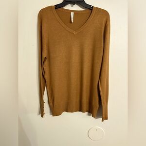 RF Zenana Outfitters Camel V NECK Knit Top WITH BUTTON DETAILS SIZE XL